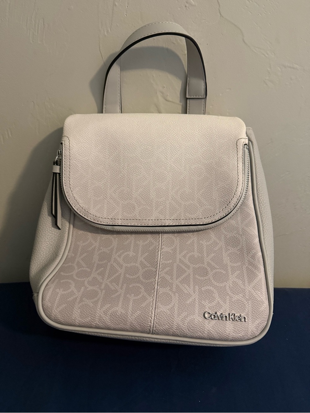 Calvin Klein White Monogram Backpack Tote